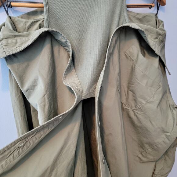 Monrow Evereve Poplin Tank Shirt Laurel Green Size M - Picture 9 of 11